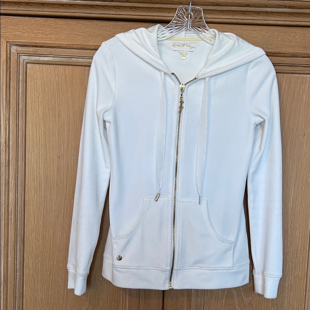 Lilly Pulitzer White Zip-Up Velour Hoodie